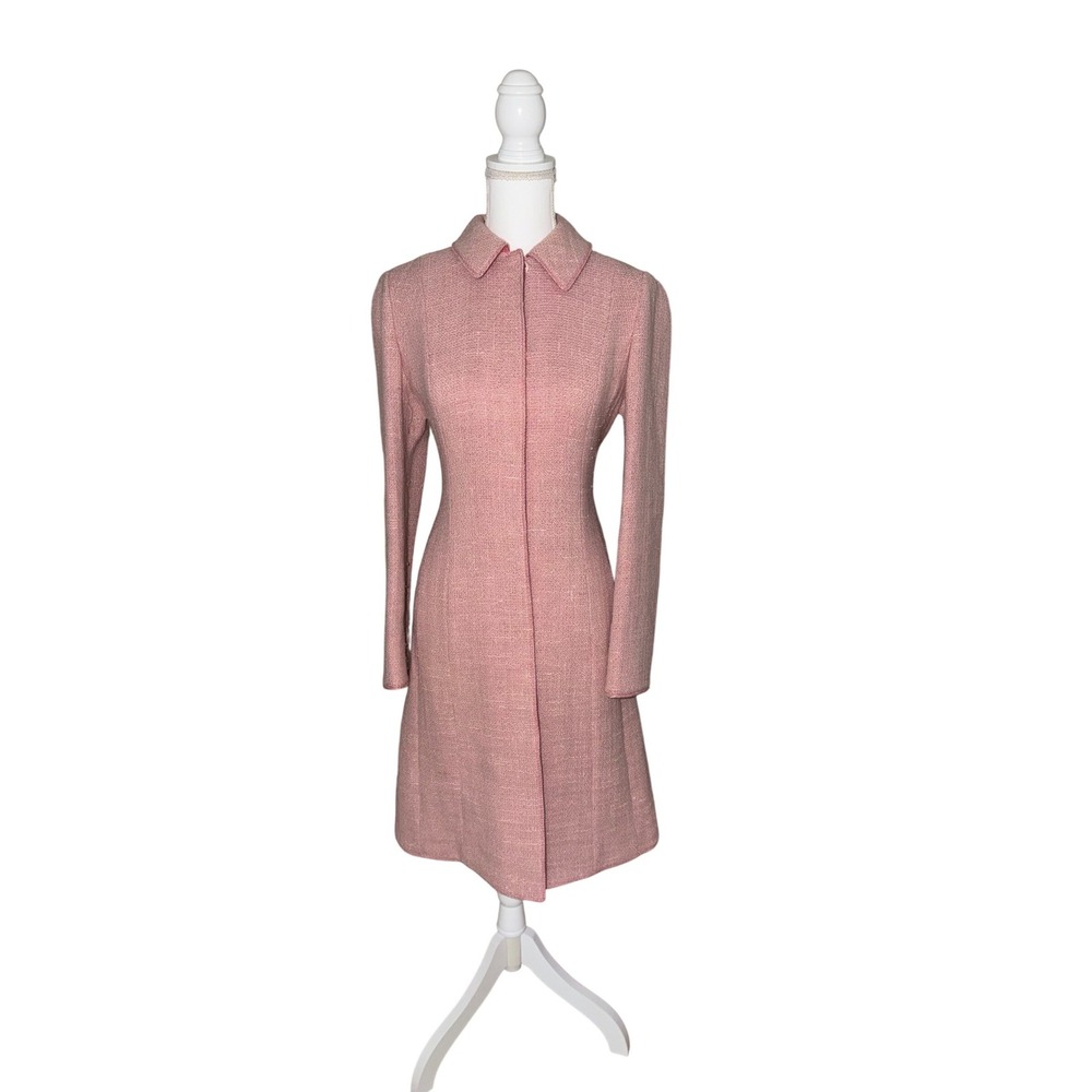 Vintage Anne Klein Baby Pink Hot Pink Wool and Linen Long Coat XS Coquette FALL